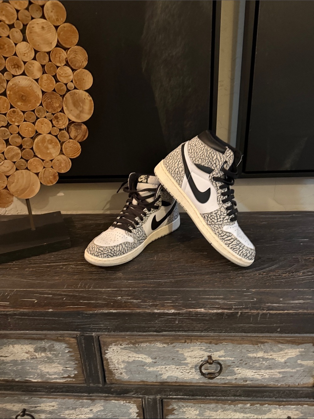 Nike White & Black High-Top Sneakers with Elephant Print